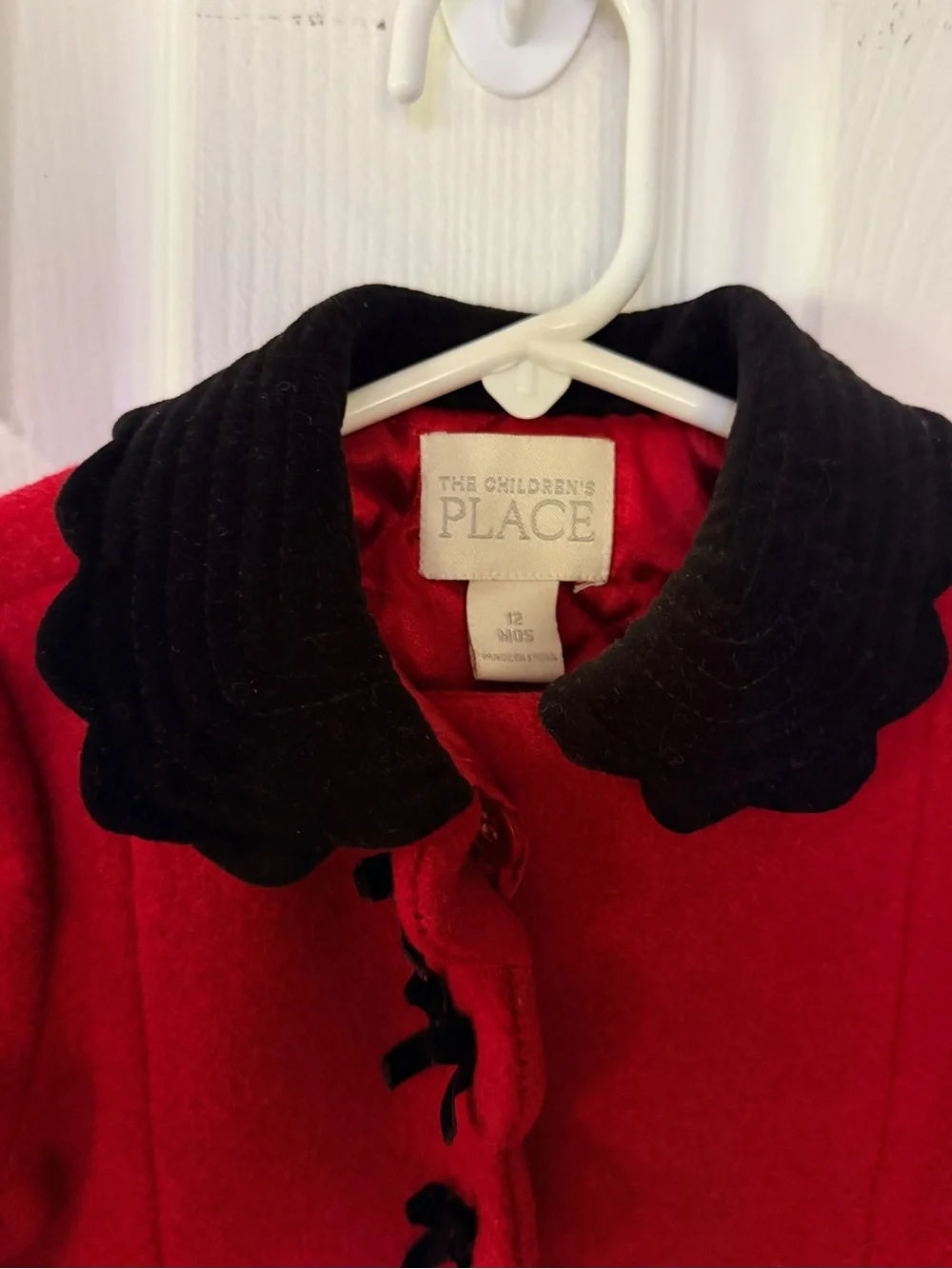 The Children's Place Red Coat Wool Black Trim Bows Holiday